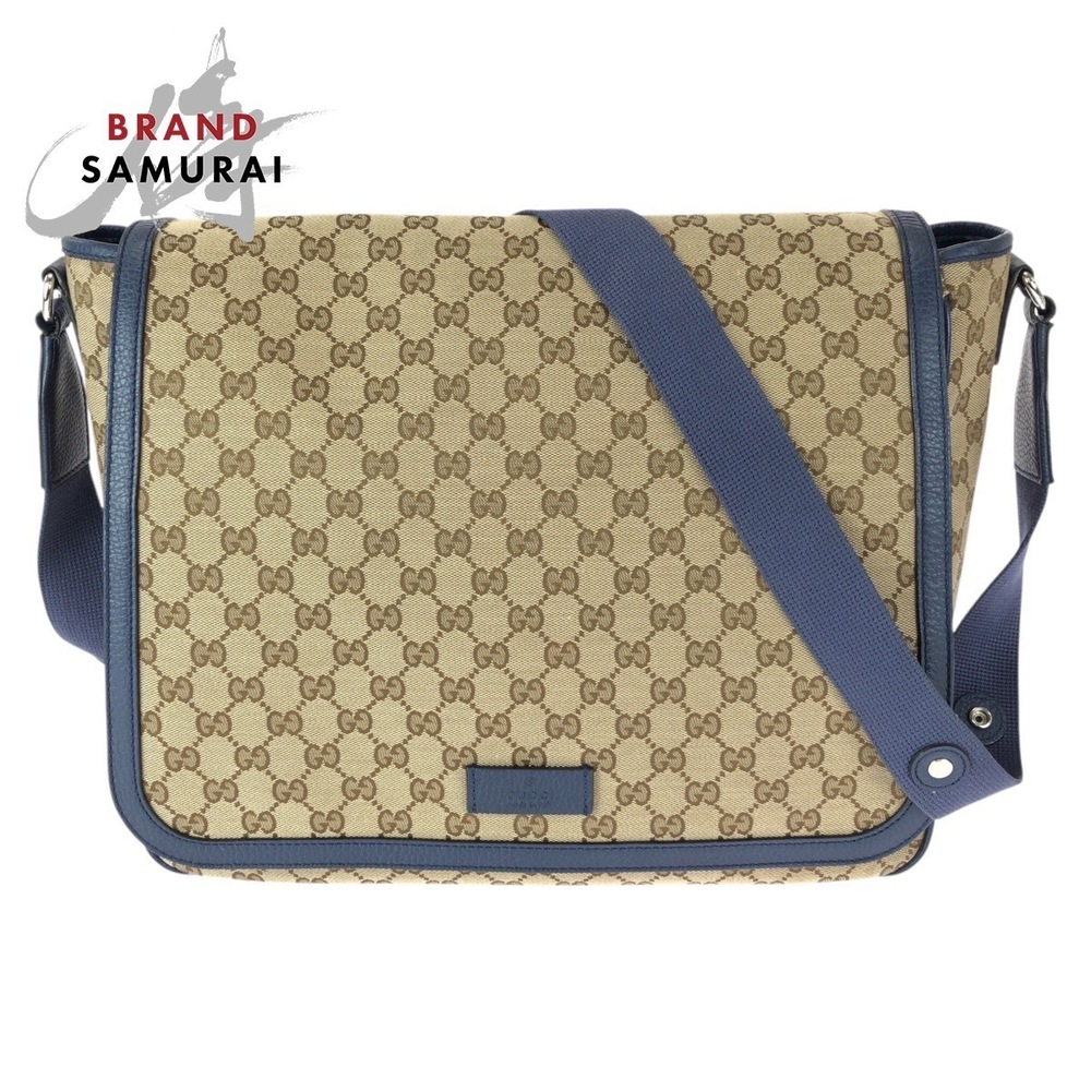 GUCCI shoulder bag messenger beige blue GG canvas leather